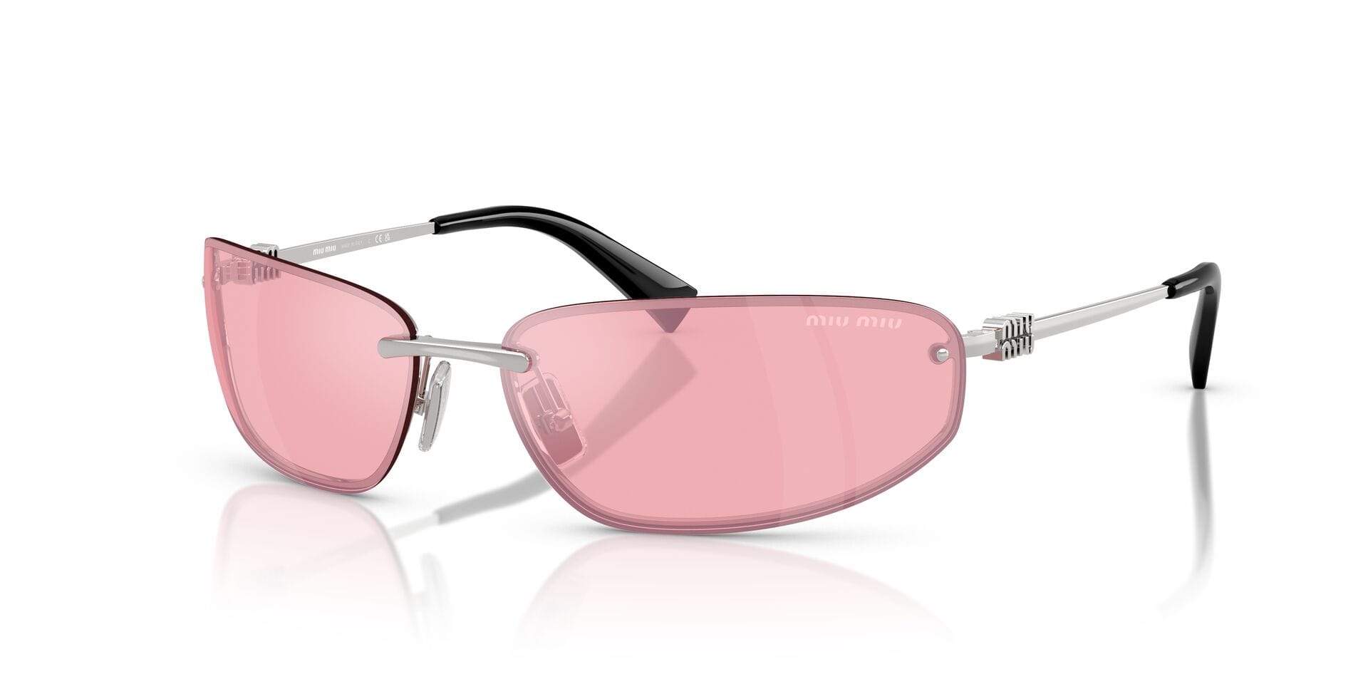 Miu Miu 0MU A50S Sunglass Silver Female RimLess Metal Sunglass — Silver frame — view 6