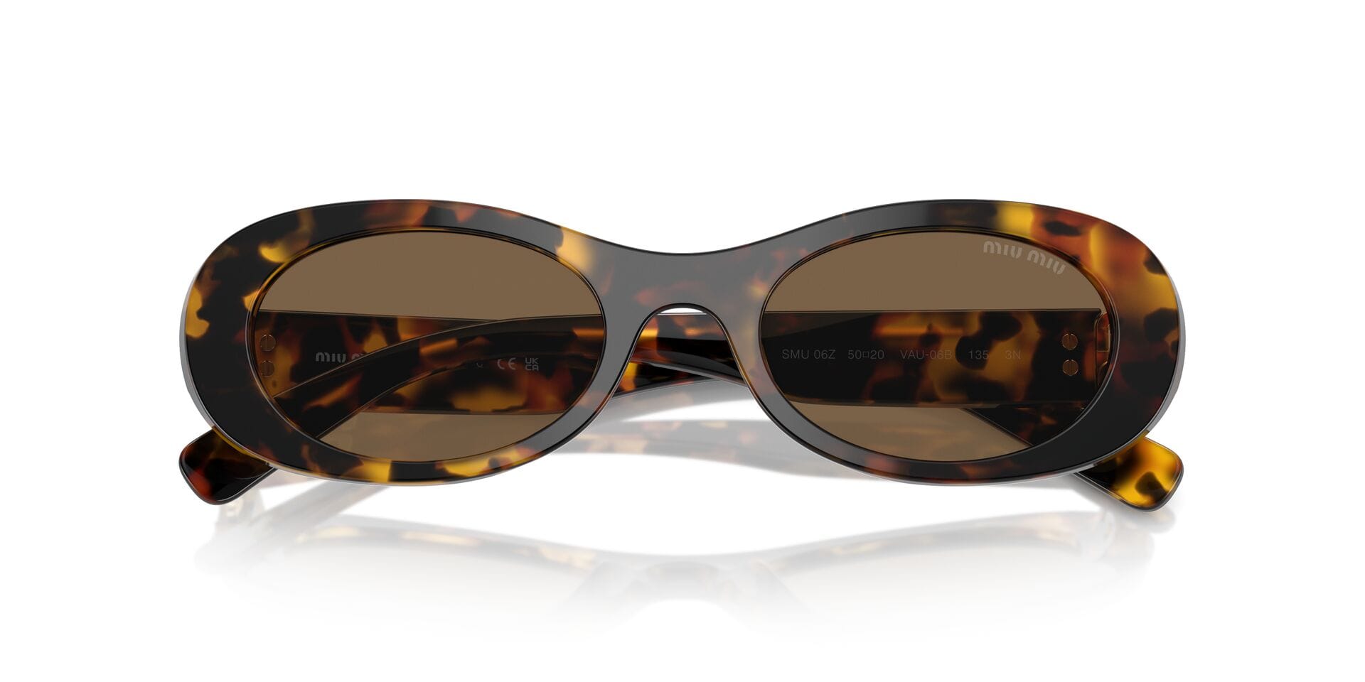 Miu Miu SMU 06Z VAU-06B 3N 0MU06Z Sunglass Havana Female Full Shell Sunglass — Havana frame — view 7
