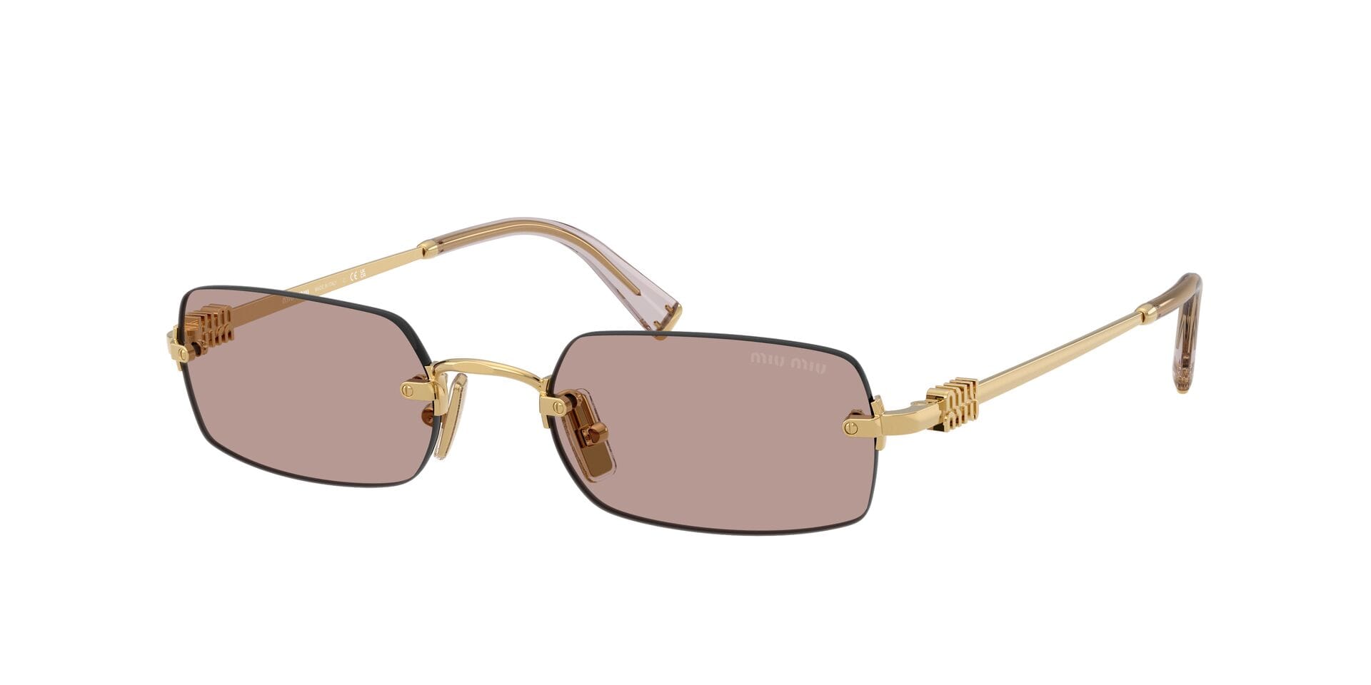 Miu Miu 0MUB50S Sunglass Gold Female RimLess Metal Sunglass — Gold frame — view 3