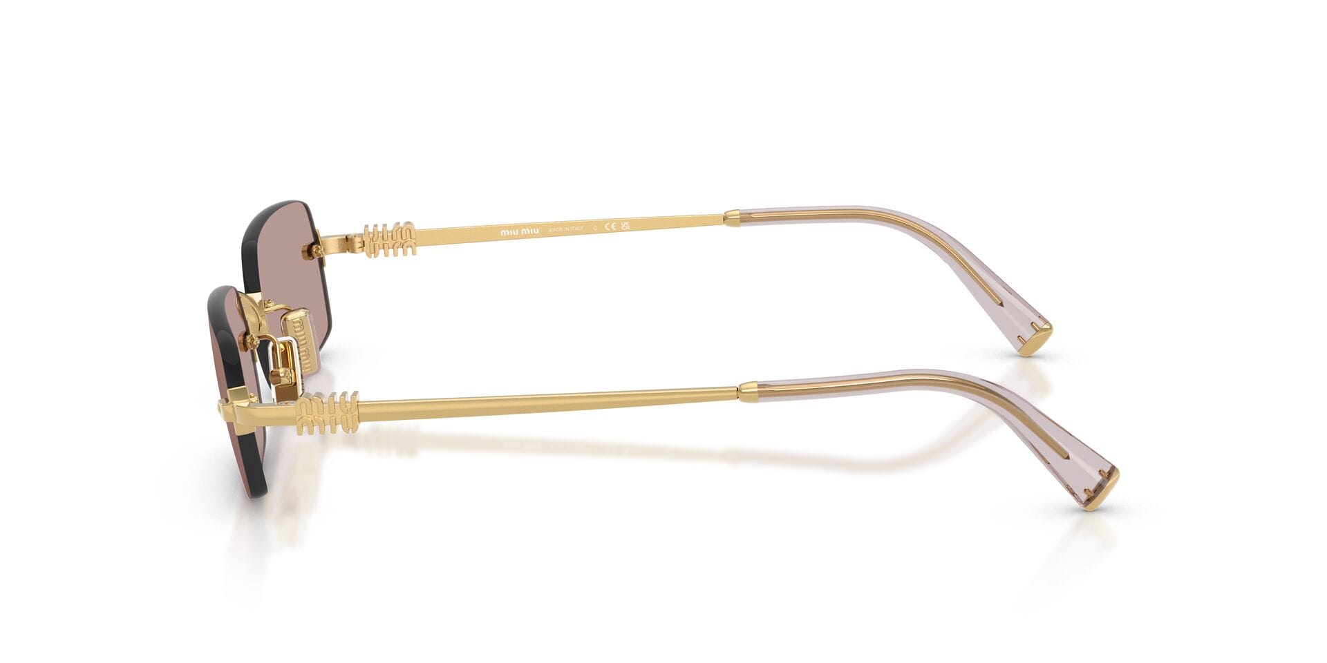 Miu Miu 0MUB50S Sunglass Gold Female RimLess Metal Sunglass — Gold frame — view 5