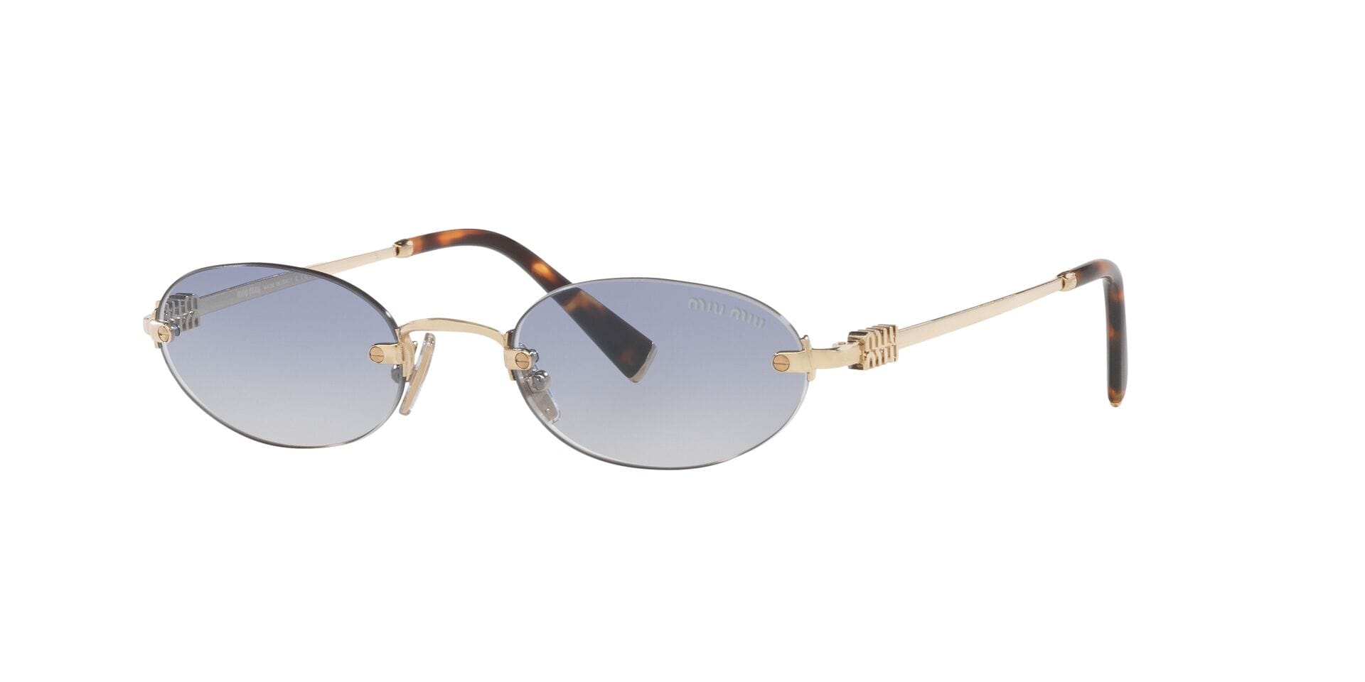 Miu Miu SMU A54 ZVN-80O 1N 0MUA54S Sunglass Gold Female RimLess Meta Sunglass — view 1