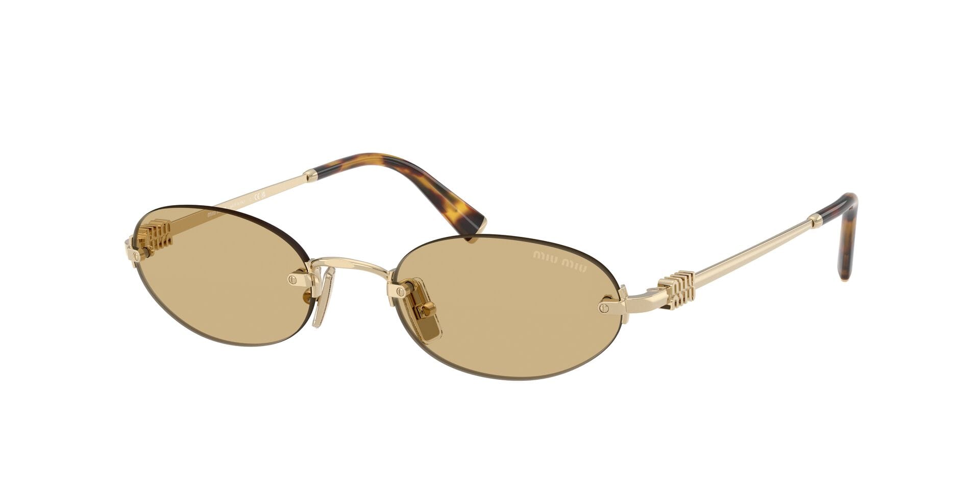Miu Miu 0MUA54S Sunglass Gold Female RimLess Metal Sunglass — Gold frame — view 3