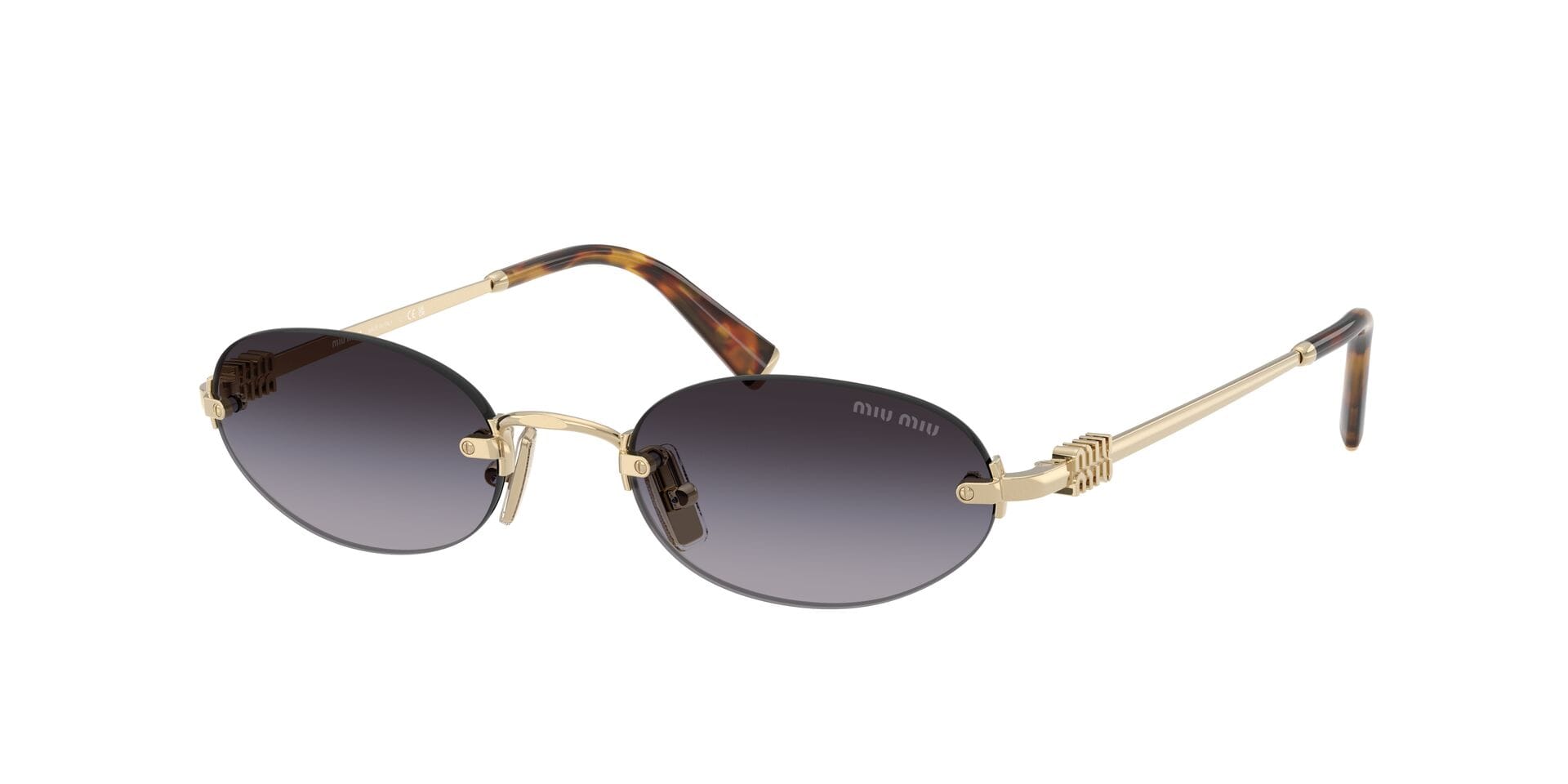 Miu Miu 0MUA54S Sunglass Gold Female RimLess Metal Sunglass — Gold frame — view 3