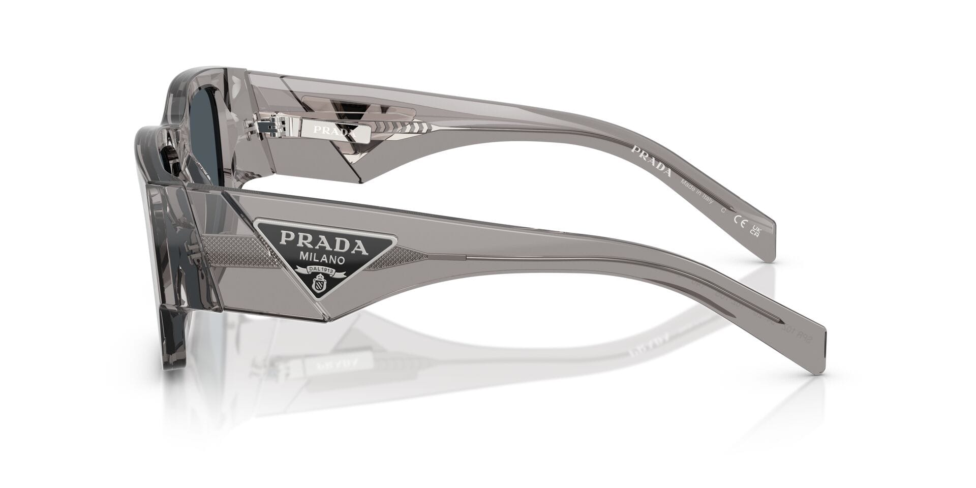 Prada 0PR10ZS Sunglass Transparent Grey Male Full Shell Sunglass — Transparent Grey frame — view 3