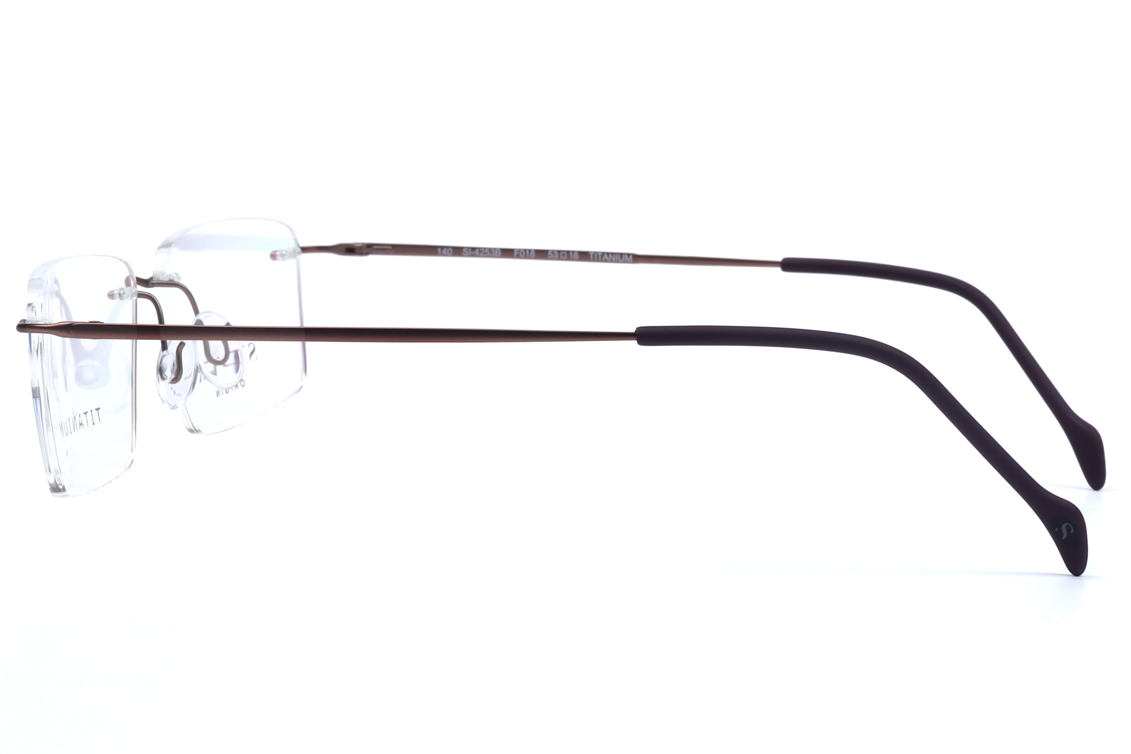 Hans Stepper SI-4253B Frame Brown Male RimLess Titanium Frame — Brown frame — view 3