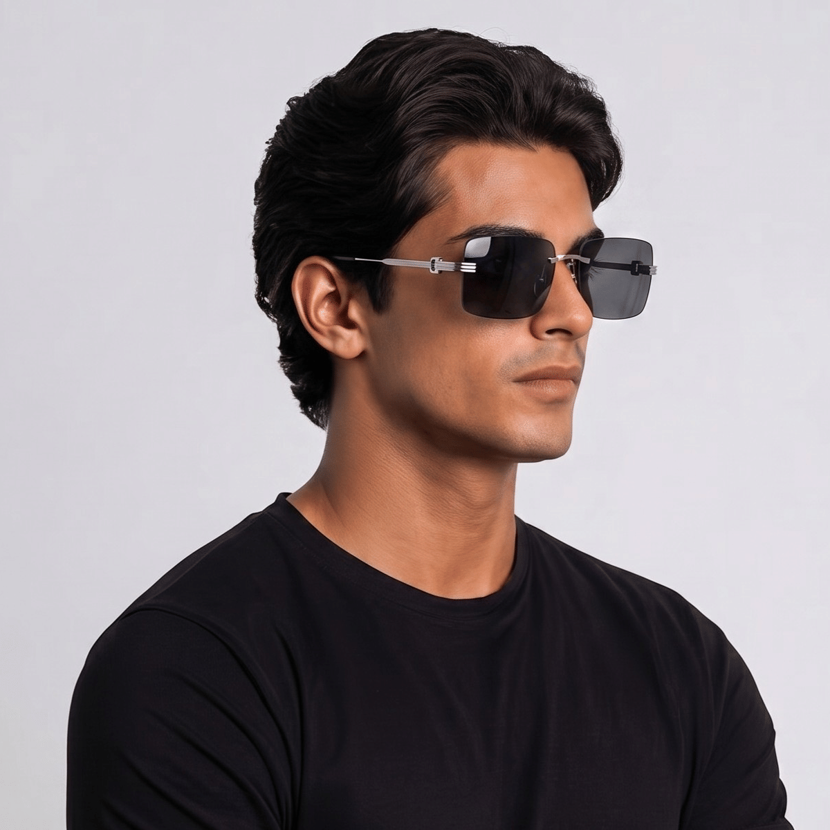 Inspira AK25020 Sunglass Gun Metal Male RimLess Metal Sunglass — Gun Metal frame — view 2