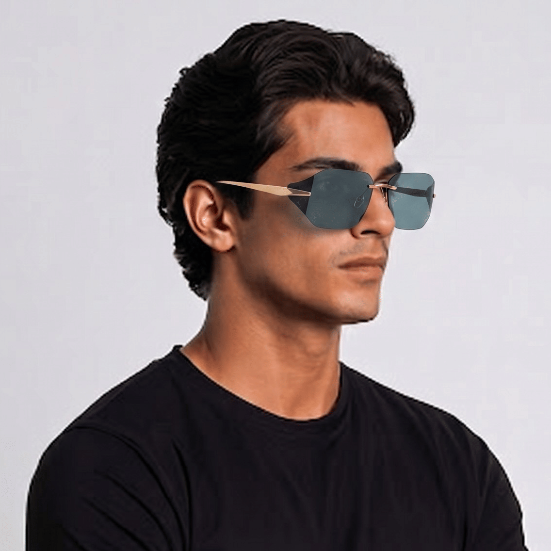 Inspira AK17302 Sunglass Gold Unisex RimLess Metal Sunglass — Gold frame — view 4