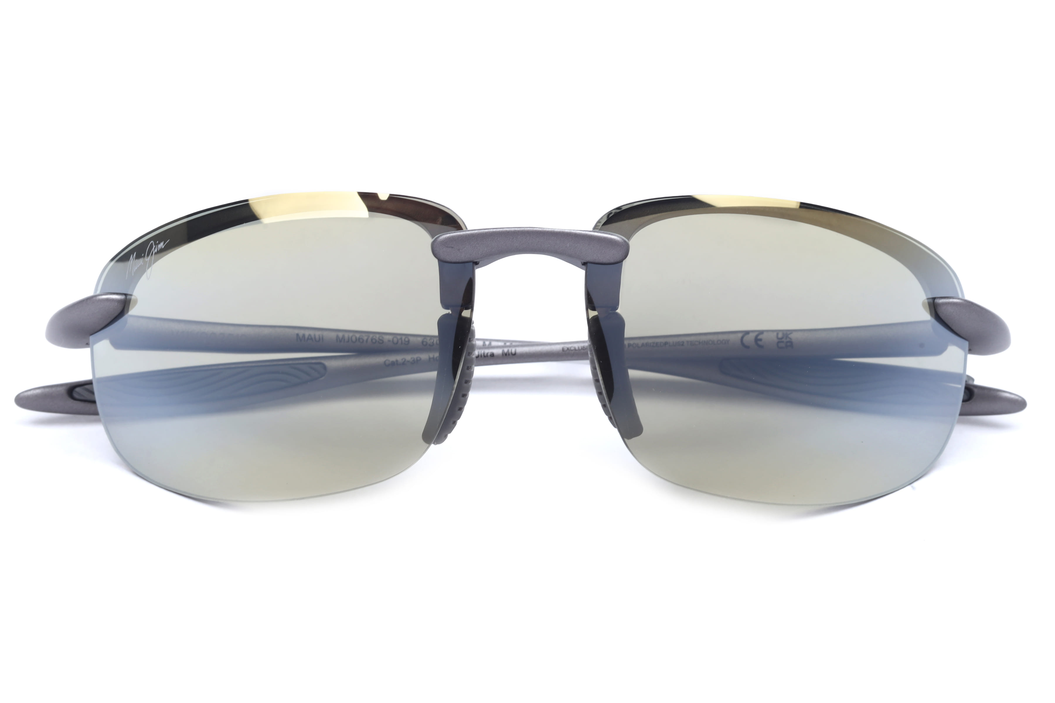 Maui Jim MJ HTP676 Sunglass Grey Unisex RimLess Shell Sunglass — Grey frame — view 4