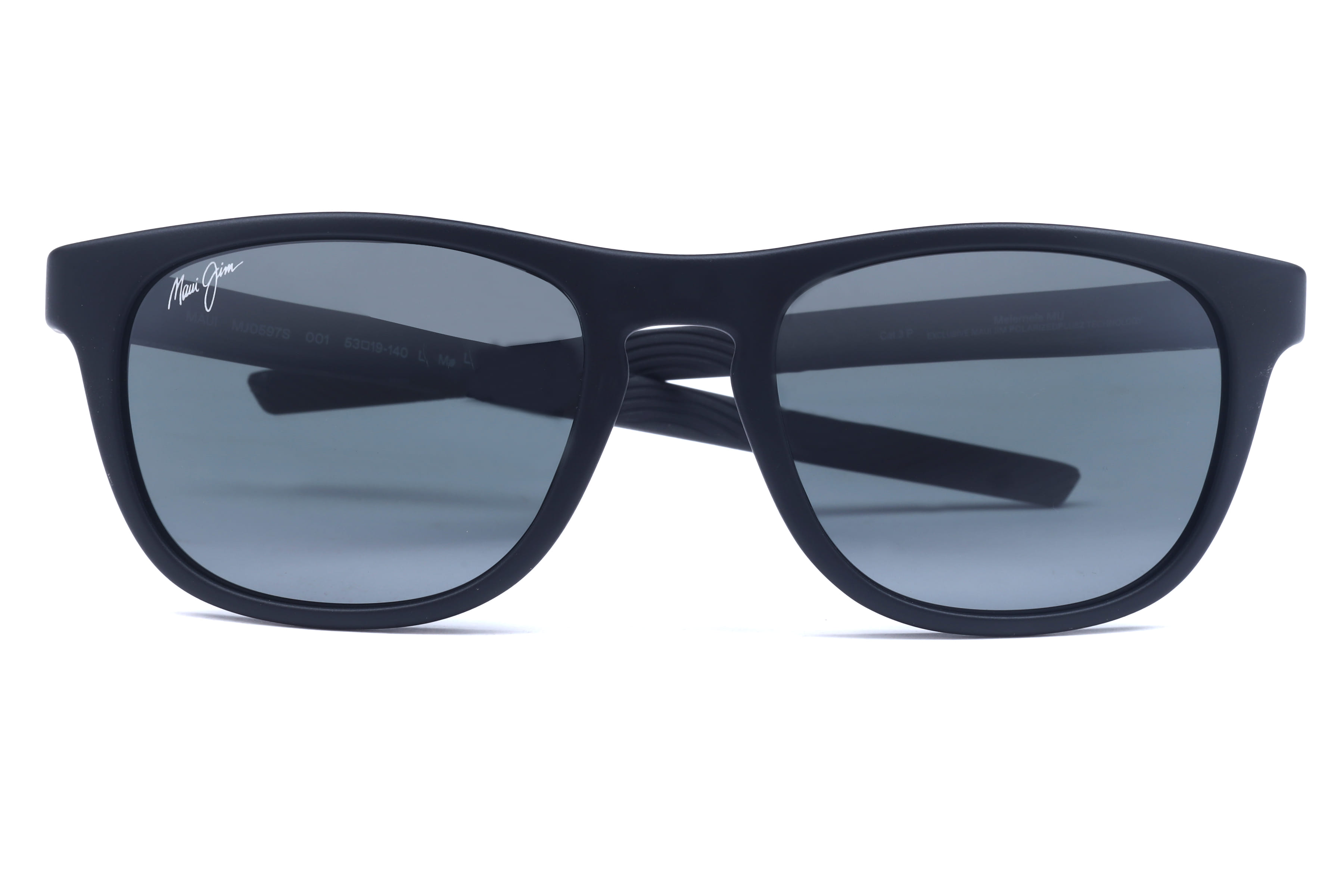 Maui Jim MJ 597-02/MJ0597S 001 MELEMELE MJ597 Sunglass Matt Black Mal Sunglass — Matt Black frame — view 3