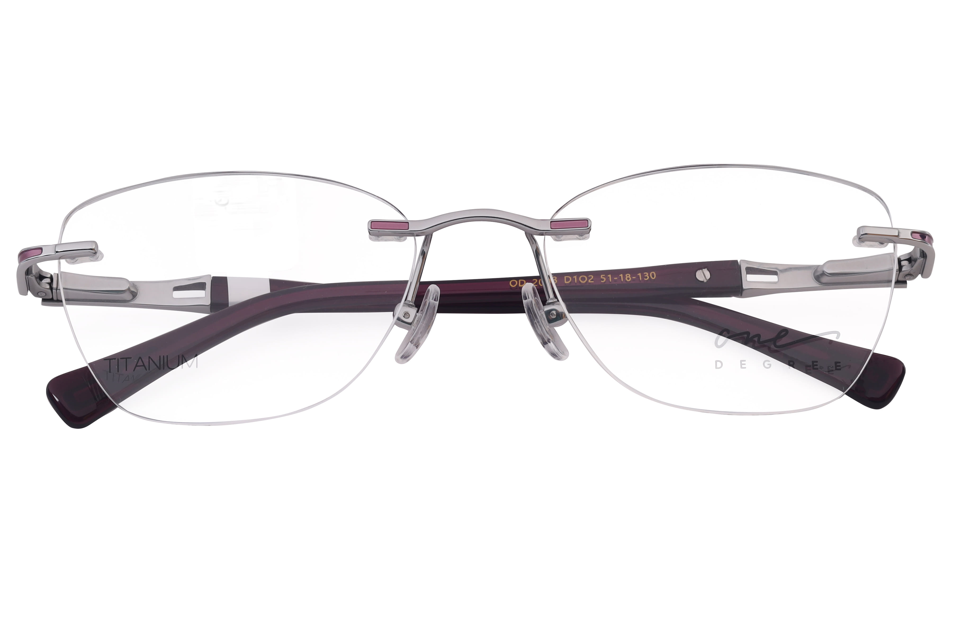 One Degree OD2003 Frame Silver Female RimLess Titanium Frame — Silver frame — view 3