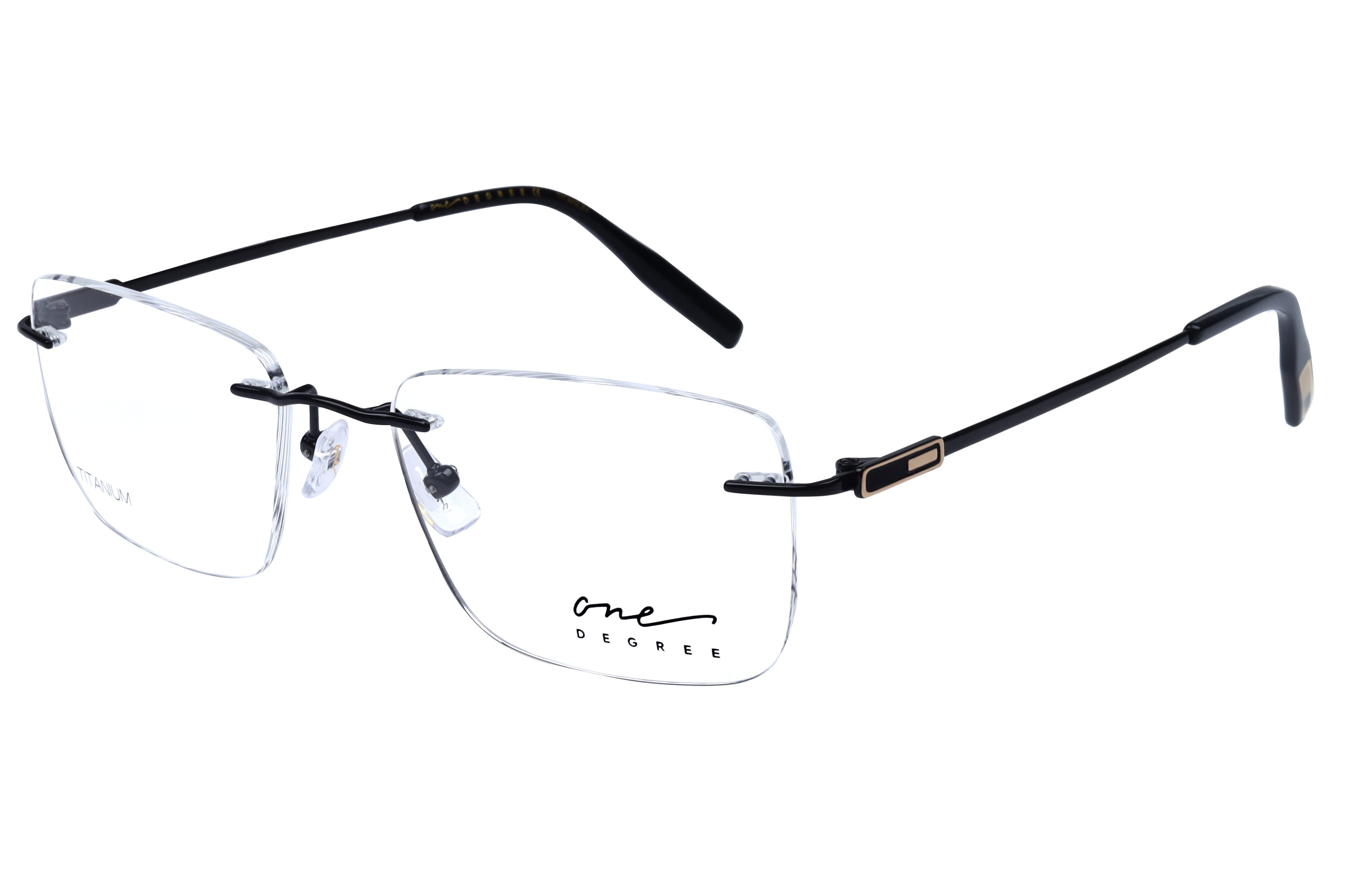 One Degree OD1003 Frame Black Male RimLess Titanium Frame — Black frame — view 1
