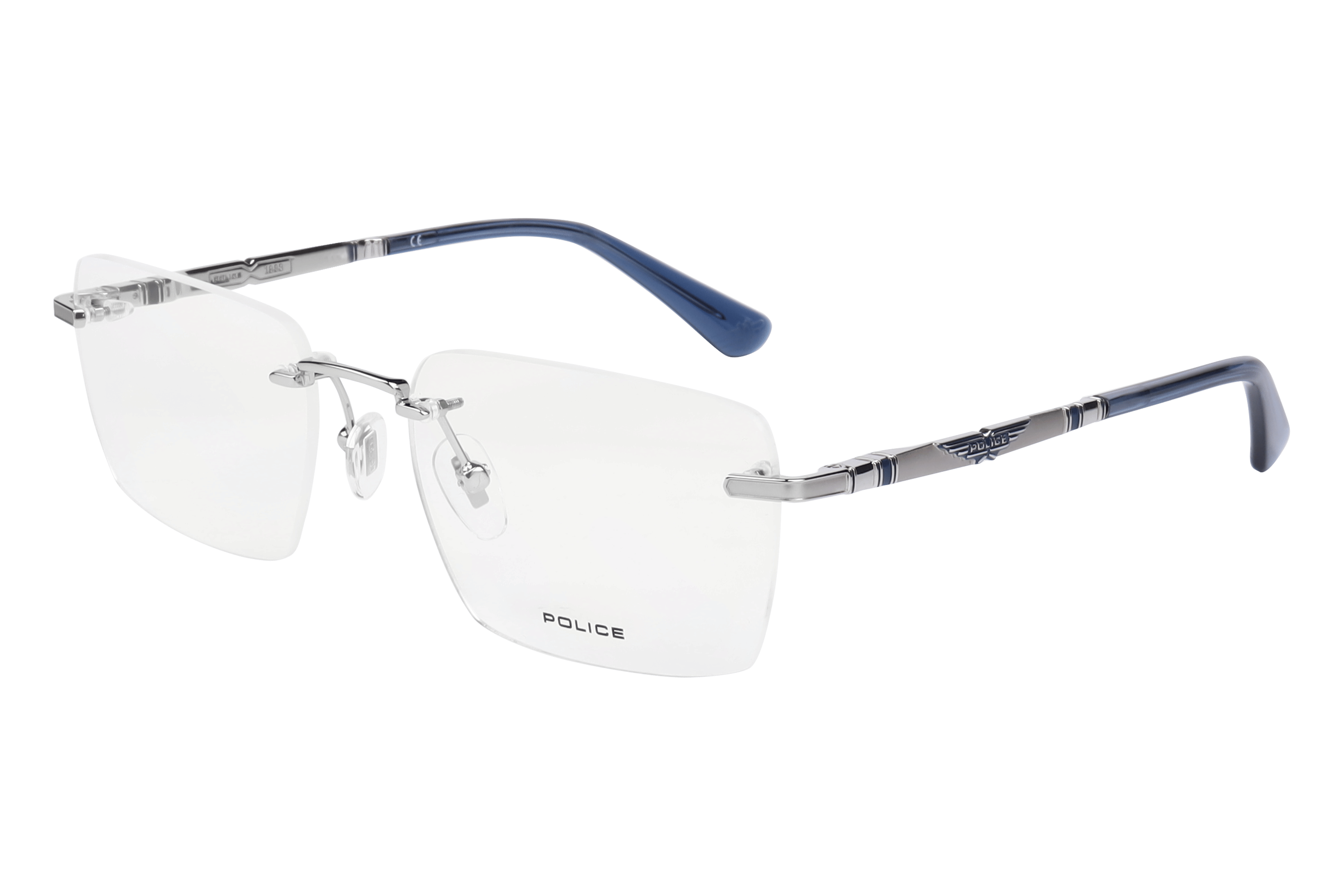 Police VPLF84K Frame Silver Male RimLess Metal — Silver frame