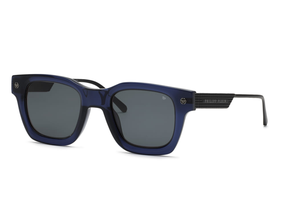 Philipp Plein SPP105 Sunglass Transparent Blue Male Full Tit Sunglass — Transparent Blue frame — view 1