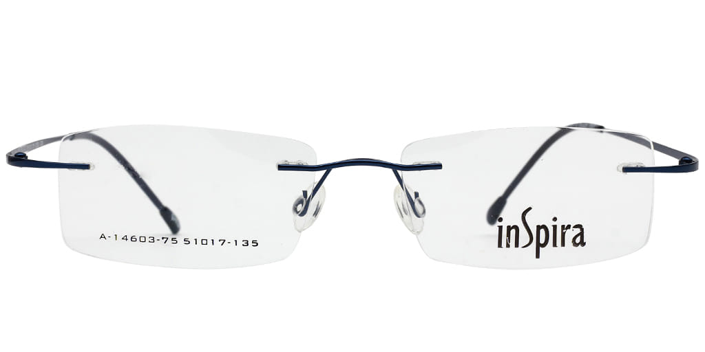 Inspira A-14603 Frame Blue Unisex RimLess Metal Frame — Blue frame — view 3