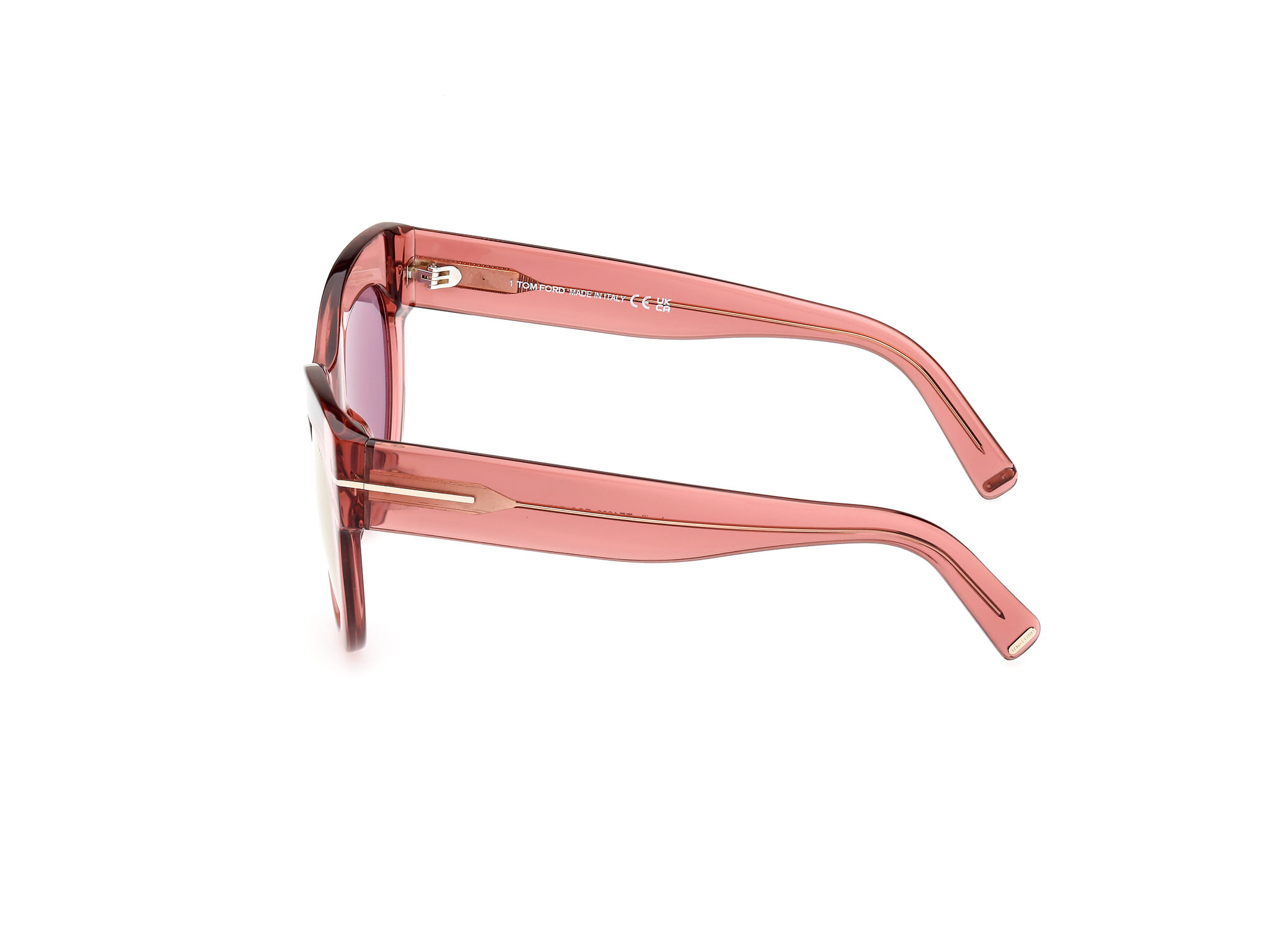 Tomford FT1063 Sunglass Transparent Maroon Female Full Shell Sunglass — Transparent Maroon frame — view 2