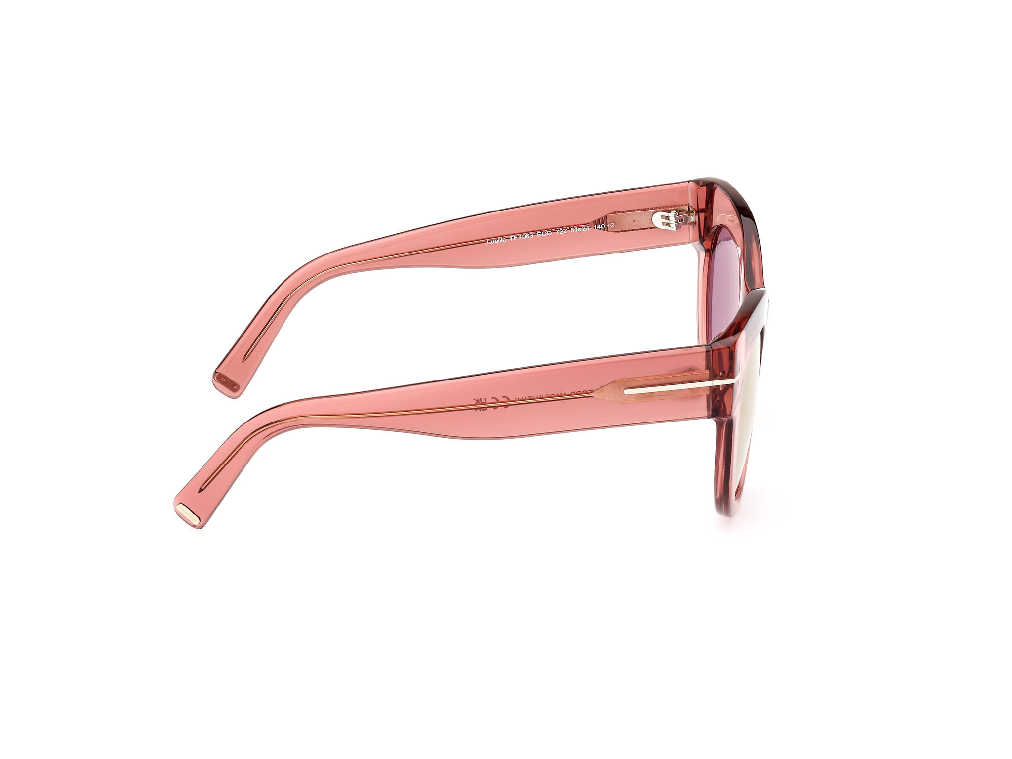 Tomford FT1063 Sunglass Transparent Maroon Female Full Shell Sunglass — Transparent Maroon frame — view 6