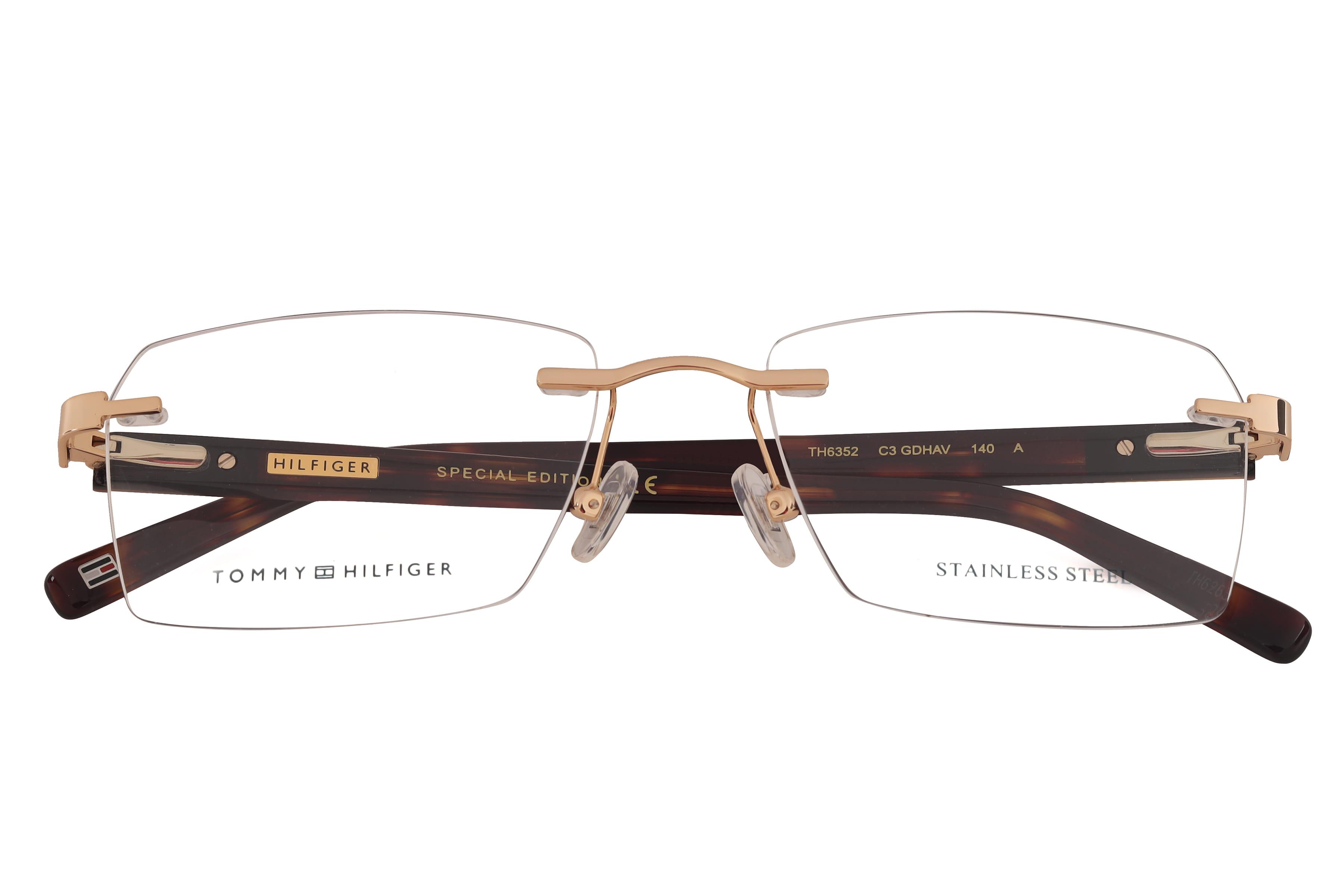 Tommy Hilfiger TH6352 Frame Gold Unisex RimLess Shell Frame — Gold frame — view 4
