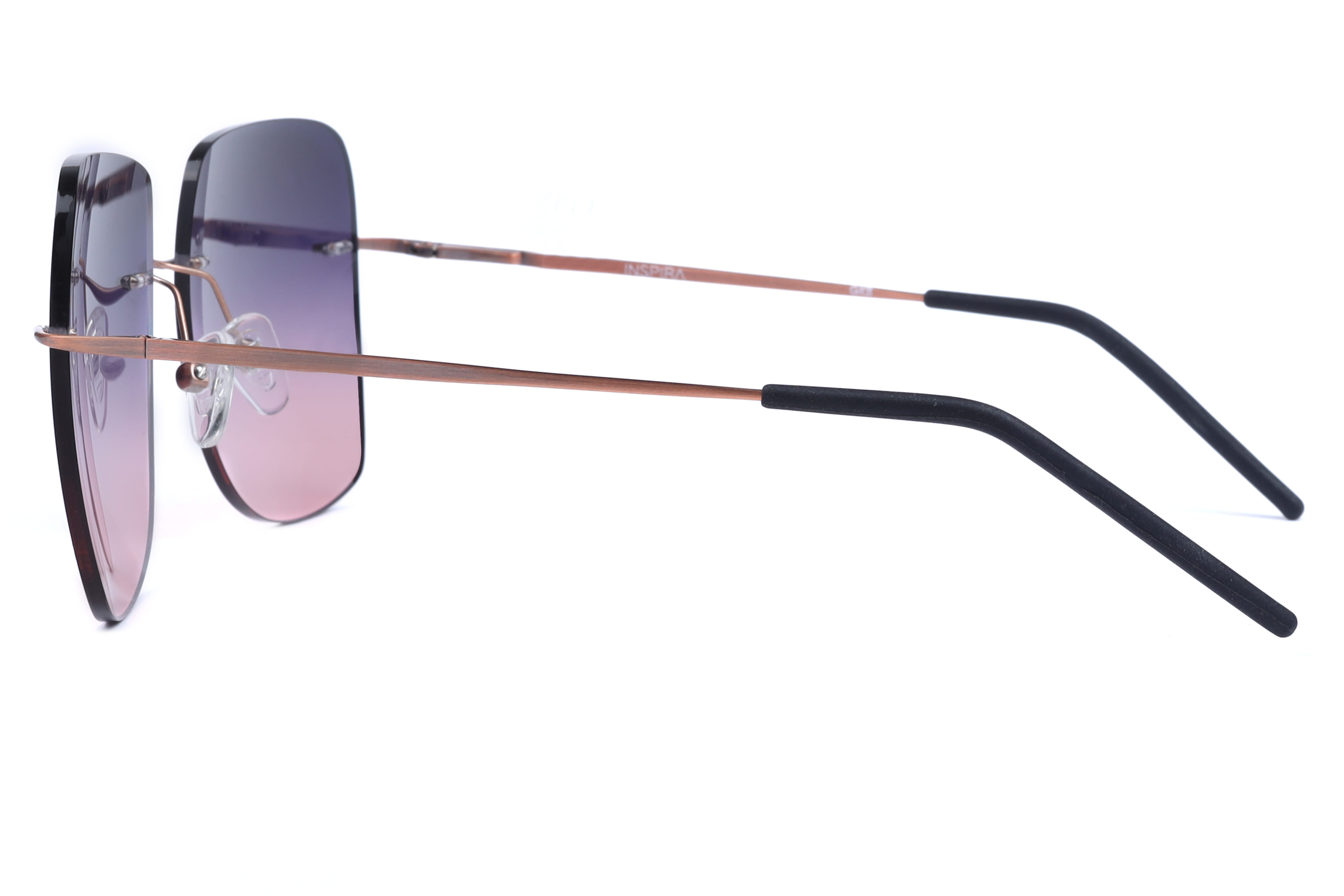 Inspira 15022 Sunglass Brown Female RimLess Metal Sunglass — Brown frame — view 3